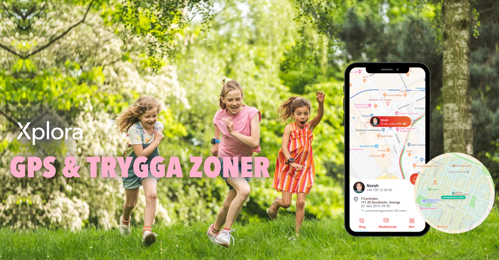 xploras funktioner GPS och trygghetszoner
