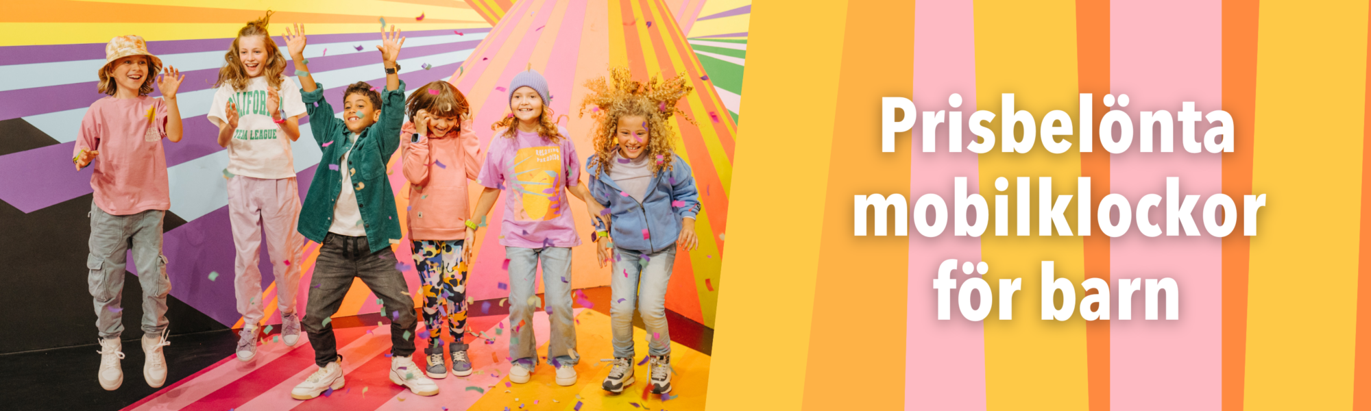 Barn hoppar och hurrar. Bästa GPS klockan för barn